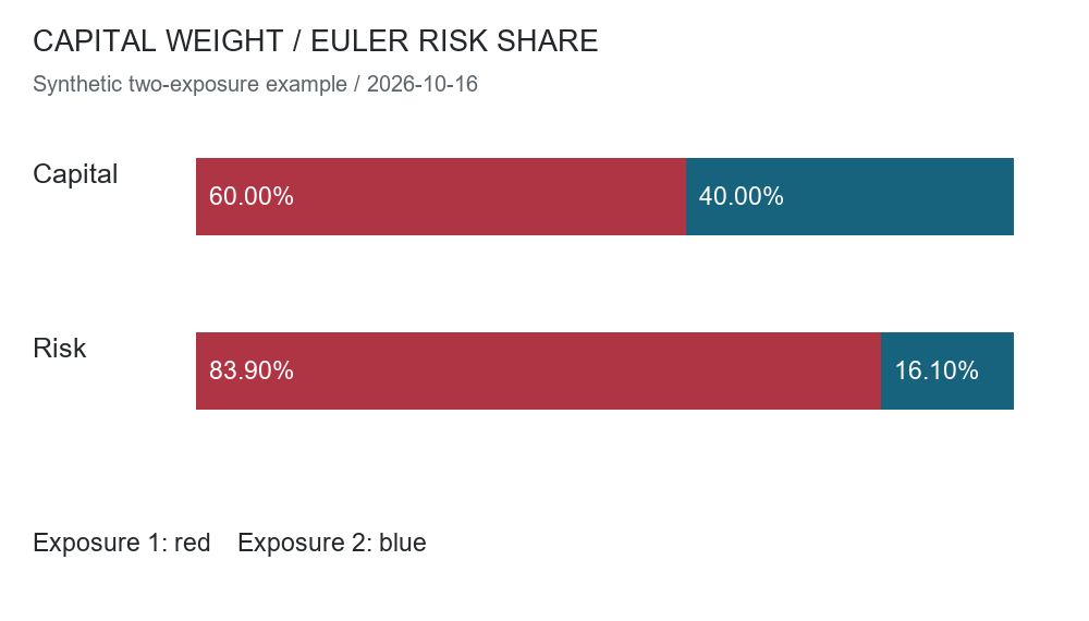 Synthetic comparison: first exposure has 60 percent capital weight and 83.8983 percent Euler risk share.